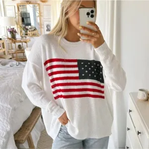 NWT Show Me Your Mumu USA American Flag Knit Woodsy Sweater