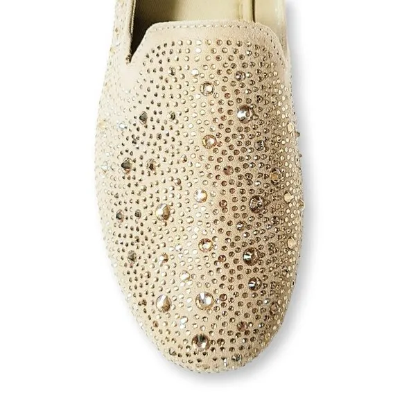 NWT Steve Madden Rhinestone Embellished Slip on Faux Suede Flats Comfort Shoes