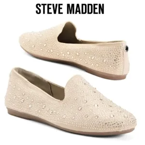 NWT Steve Madden Rhinestone Embellished Slip on Faux Suede Flats Comfort Shoes