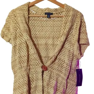 NWT Tommy Hilfiger Beige Knit Crochet Cardigan – Size XL!  0106