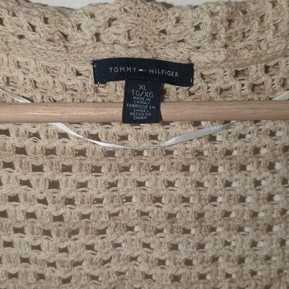NWT Tommy Hilfiger Beige Knit Crochet Cardigan – Size XL!  0106