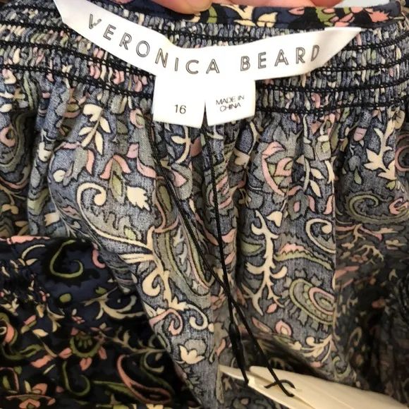 NWT Veronica Beard Karlina Floral Paisley Ruffle Long Sleeve Dress Navy
