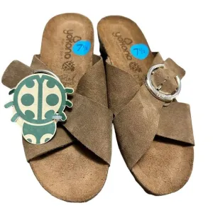 NWT Yokono tan sueded leather cross strap slide on cork wedge sandals size 7.5