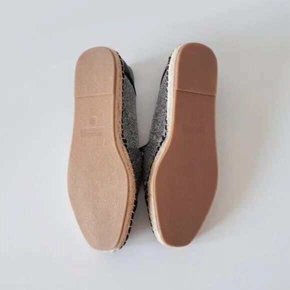 NWT Zara black faux leather &amp; grey glitter raffia espadrille flats, 9