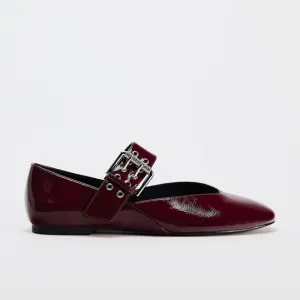 NWT. Zara Burgundy Red Buckle Mary Janes Ballet Flats. Size 9.