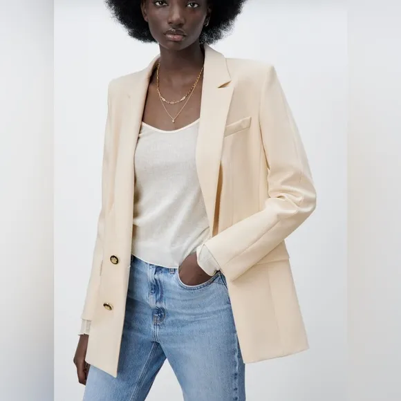 NWT ZARA CLASSIC TAILORED MINIMALIST LUXURY DOUBLE BREASTED JACKET BLAZER