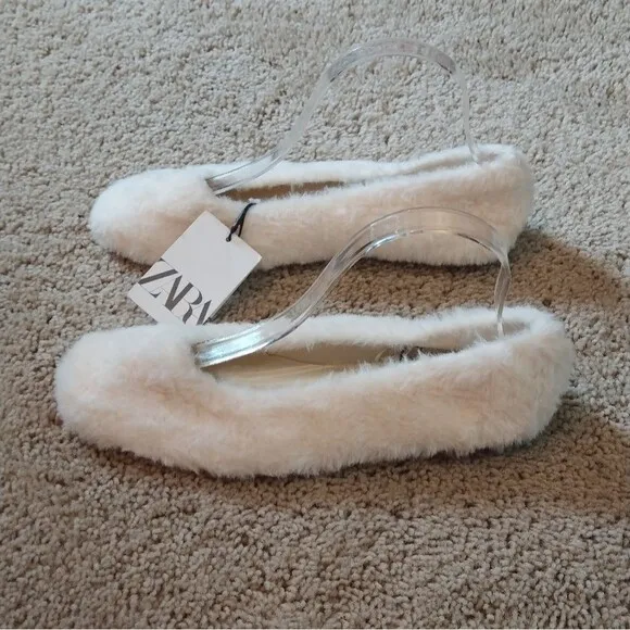 NWT Zara faux fur ballet flats