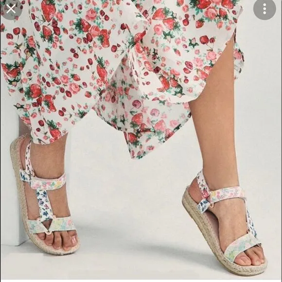 NWT Loveshackfancy X Manebi Floral Leather Espadrille Sport Sandals Size 39/US 8
