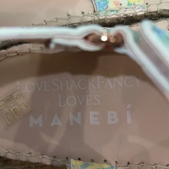 NWT Loveshackfancy X Manebi Floral Leather Espadrille Sport Sandals Size 39/US 8