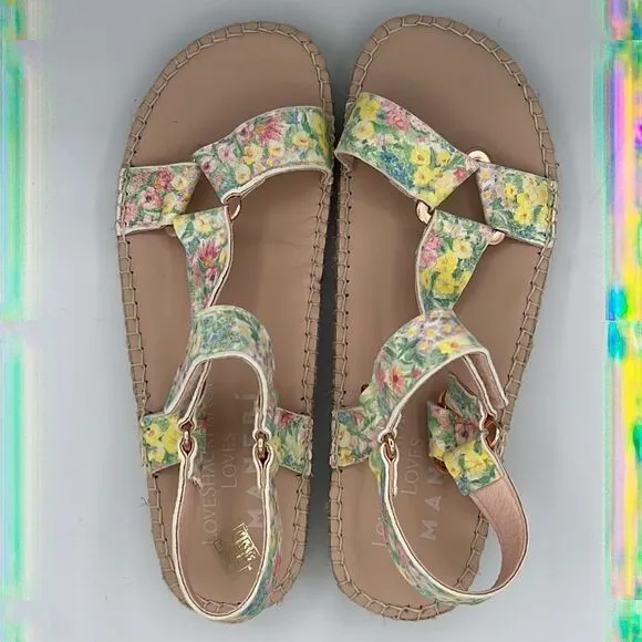 NWT Loveshackfancy X Manebi Floral Leather Espadrille Sport Sandals Size 39/US 8