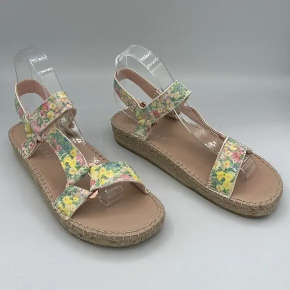 NWT Loveshackfancy X Manebi Floral Leather Espadrille Sport Sandals Size 39/US 8