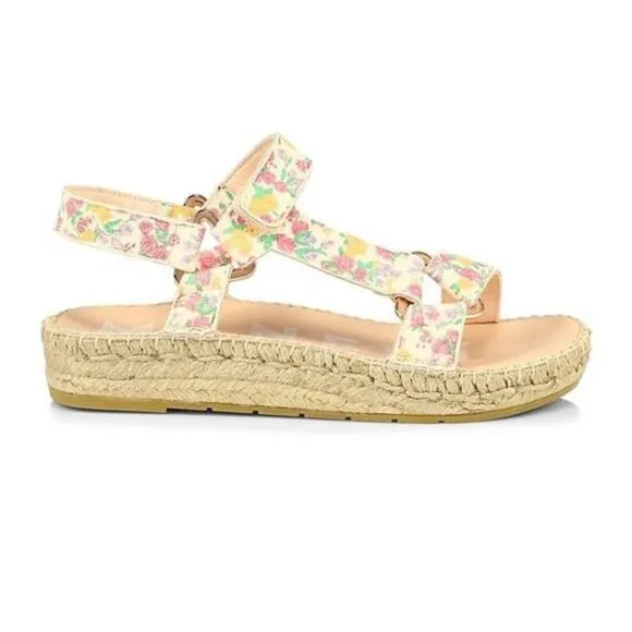 NWT Loveshackfancy X Manebi Floral Leather Espadrille Sport Sandals Size 39/US 8