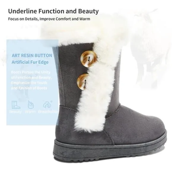 Obtaom Women’s winter snow boots Short Mid Calf fashion boot Art Resin button
