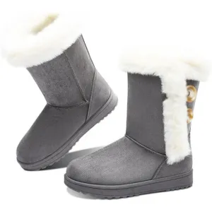 Obtaom Women’s winter snow boots Short Mid Calf fashion boot Art Resin button