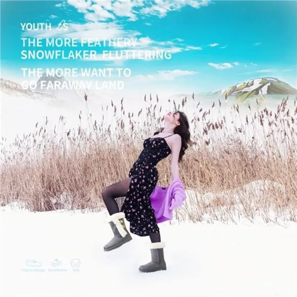 Obtaom Women’s winter snow boots Short Mid Calf fashion boot Art Resin button