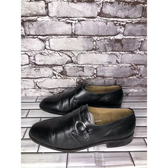 OGGI Black Leather Monk Strap Loafers Dress Shoes Men Sz 9M US/42EU