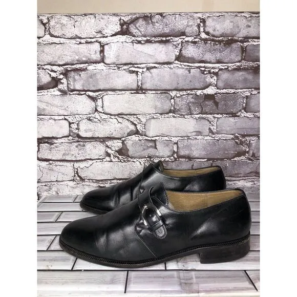 OGGI Black Leather Monk Strap Loafers Dress Shoes Men Sz 9M US/42EU