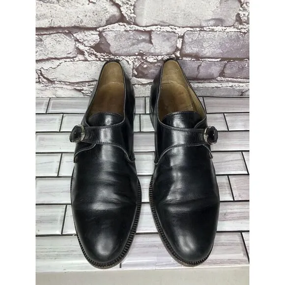 OGGI Black Leather Monk Strap Loafers Dress Shoes Men Sz 9M US/42EU