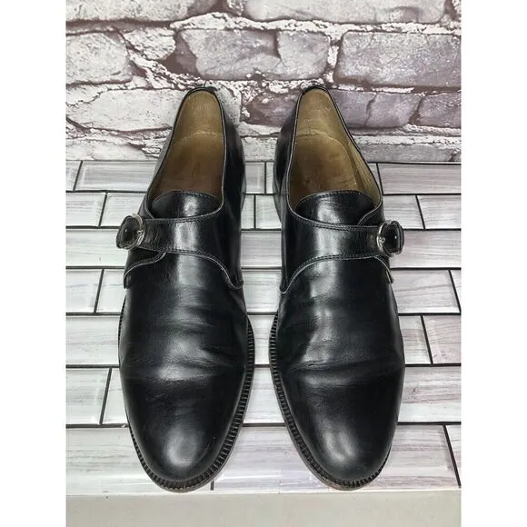OGGI Black Leather Monk Strap Loafers Dress Shoes Men Sz 9M US/42EU