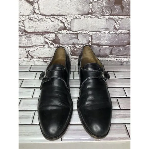 OGGI Black Leather Monk Strap Loafers Dress Shoes Men Sz 9M US/42EU