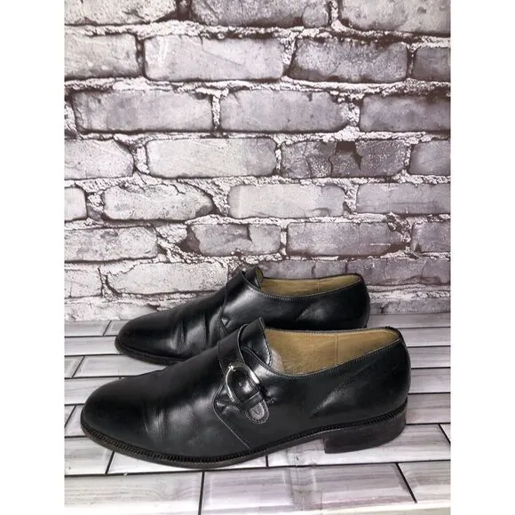 OGGI Black Leather Monk Strap Loafers Dress Shoes Men Sz 9M US/42EU