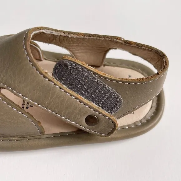 Old Sole’s Baby First Leather Sandals - Taupe with Painted Flower Detail - 3-6M
