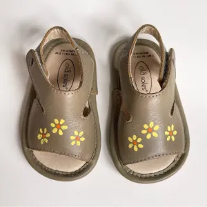 Old Sole’s Baby First Leather Sandals - Taupe with Painted Flower Detail - 3-6M