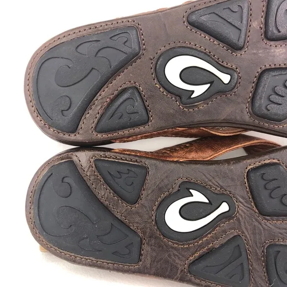 OluKai Hiapo Brown Leather Thong Sandals 7