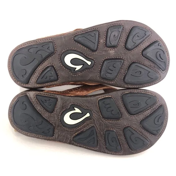 OluKai Hiapo Brown Leather Thong Sandals 7