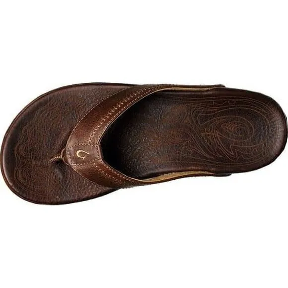 OluKai Men's Hiapo Brown Flip Flop Leather Sandals