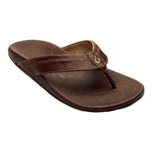 OluKai Men's Hiapo Brown Flip Flop Leather Sandals