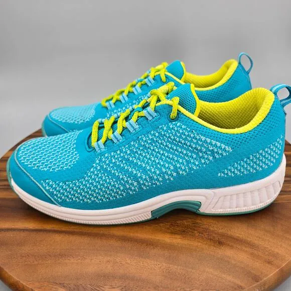 Orthofeet Shoes Womens 9 Wide Blue Green Knit Athletic Walking Orthotic Sneakers