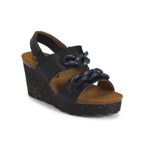 OTBT Black Made In Portugal Leather Fair Isle Wedge Sandals