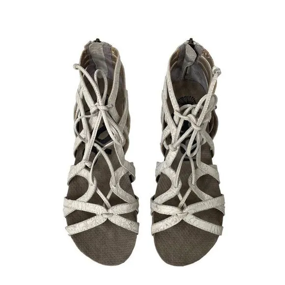 OTBT Nomadic Lace zip Wedge Sandals Size 8 floral tooled