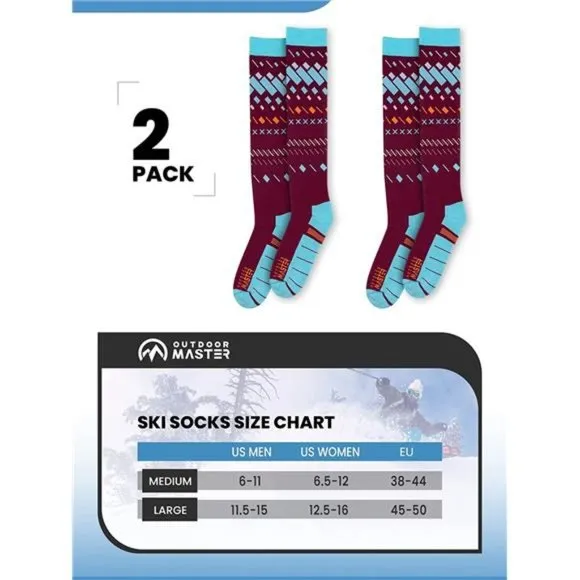 OutdoorMaster Ski Socks, 2-Pair Pack Skiing and Snowboarding Socks