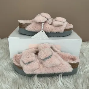 {Papillio by Birkenstock} Arizona Big Buckle Serling Slides Teddy Crystal Rose