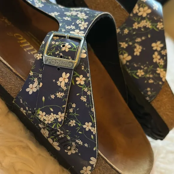 Papillio by Birkenstock Gizeh Birko-Flor Leather Footbed Sandals Blue, Size 8