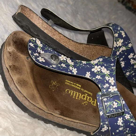 Papillio by Birkenstock Gizeh Birko-Flor Leather Footbed Sandals Blue, Size 8