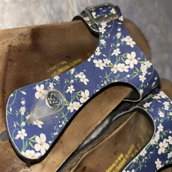 Papillio by Birkenstock Gizeh Birko-Flor Leather Footbed Sandals Blue, Size 8