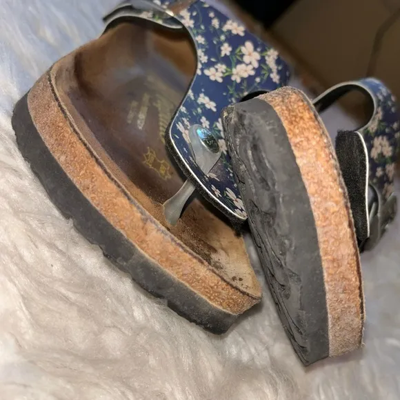 Papillio by Birkenstock Gizeh Birko-Flor Leather Footbed Sandals Blue, Size 8