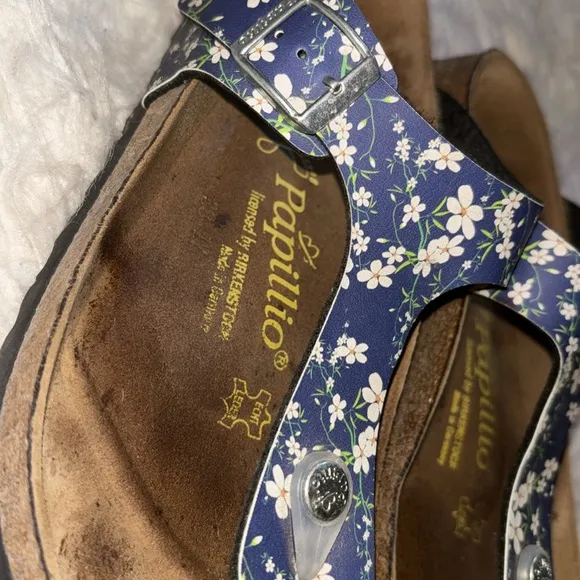 Papillio by Birkenstock Gizeh Birko-Flor Leather Footbed Sandals Blue, Size 8