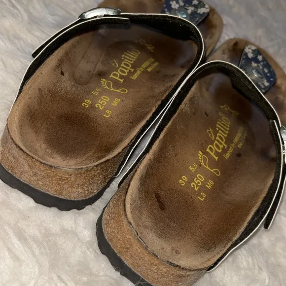 Papillio by Birkenstock Gizeh Birko-Flor Leather Footbed Sandals Blue, Size 8