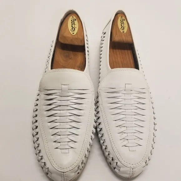Passofino Mens Size 10D White Leather Loafer Basket Weave Slip On
