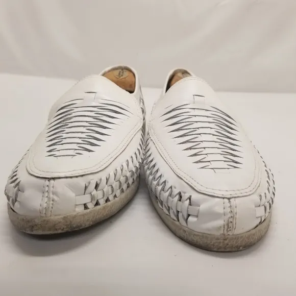 Passofino Mens Size 10D White Leather Loafer Basket Weave Slip On