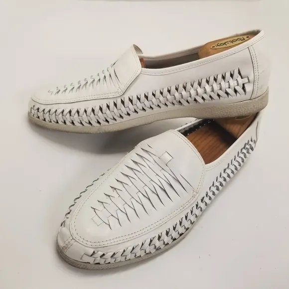 Passofino Mens Size 10D White Leather Loafer Basket Weave Slip On