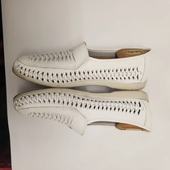 Passofino Mens Size 10D White Leather Loafer Basket Weave Slip On