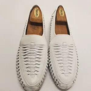 Passofino Mens Size 10D White Leather Loafer Basket Weave Slip On