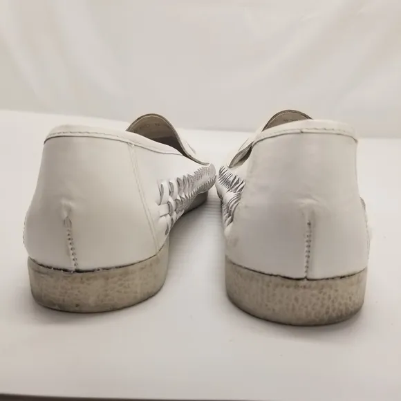 Passofino Mens Size 10D White Leather Loafer Basket Weave Slip On