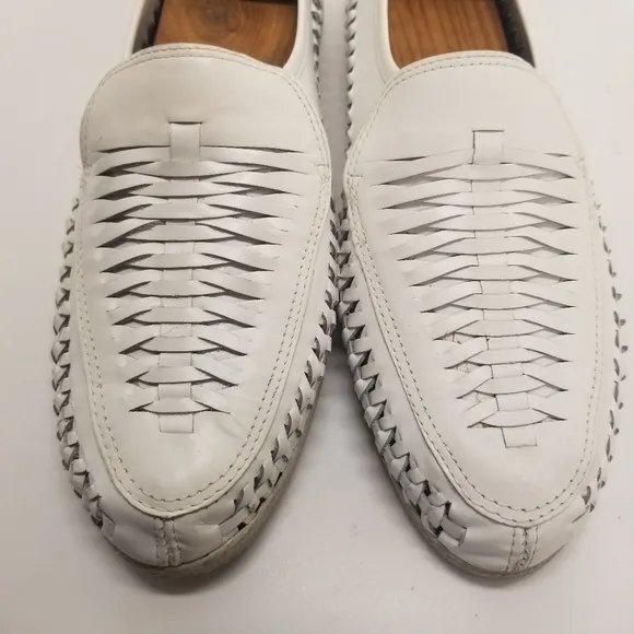Passofino Mens Size 10D White Leather Loafer Basket Weave Slip On