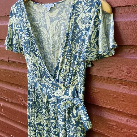Patrons of Peace Hollywood Dress Blue &amp; Cream Faux Wrap Maxi Women's Size XS